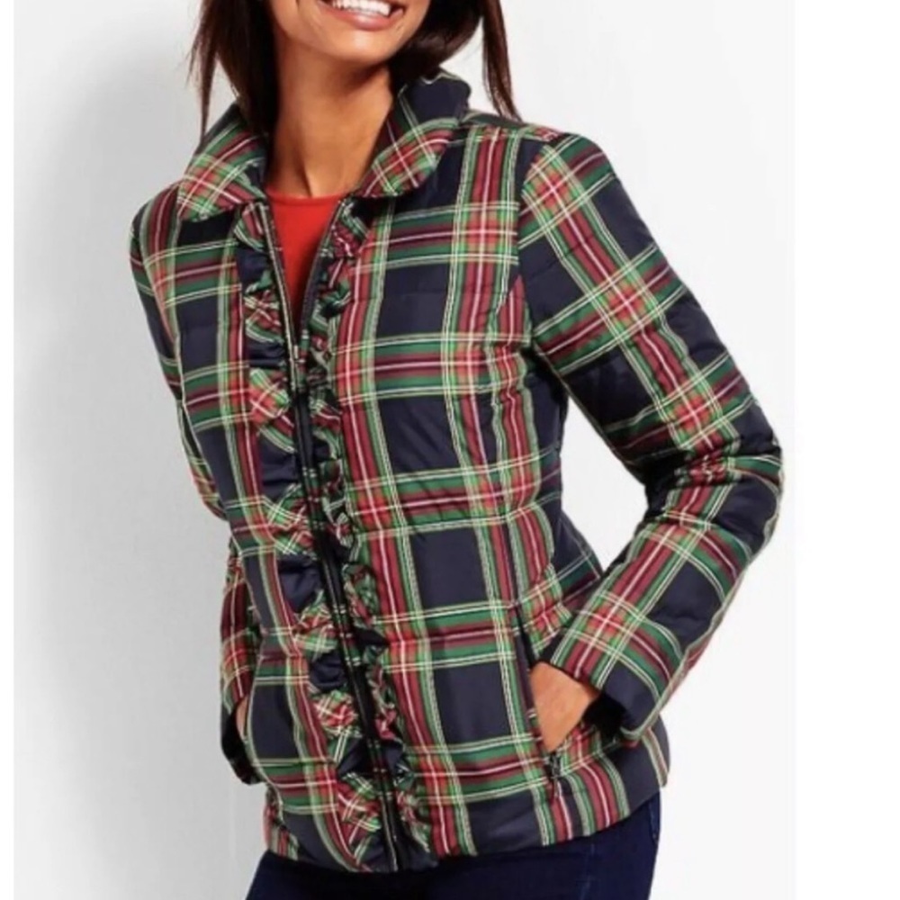 Talbots Plaid Ruffle Puff Jacket - image 1